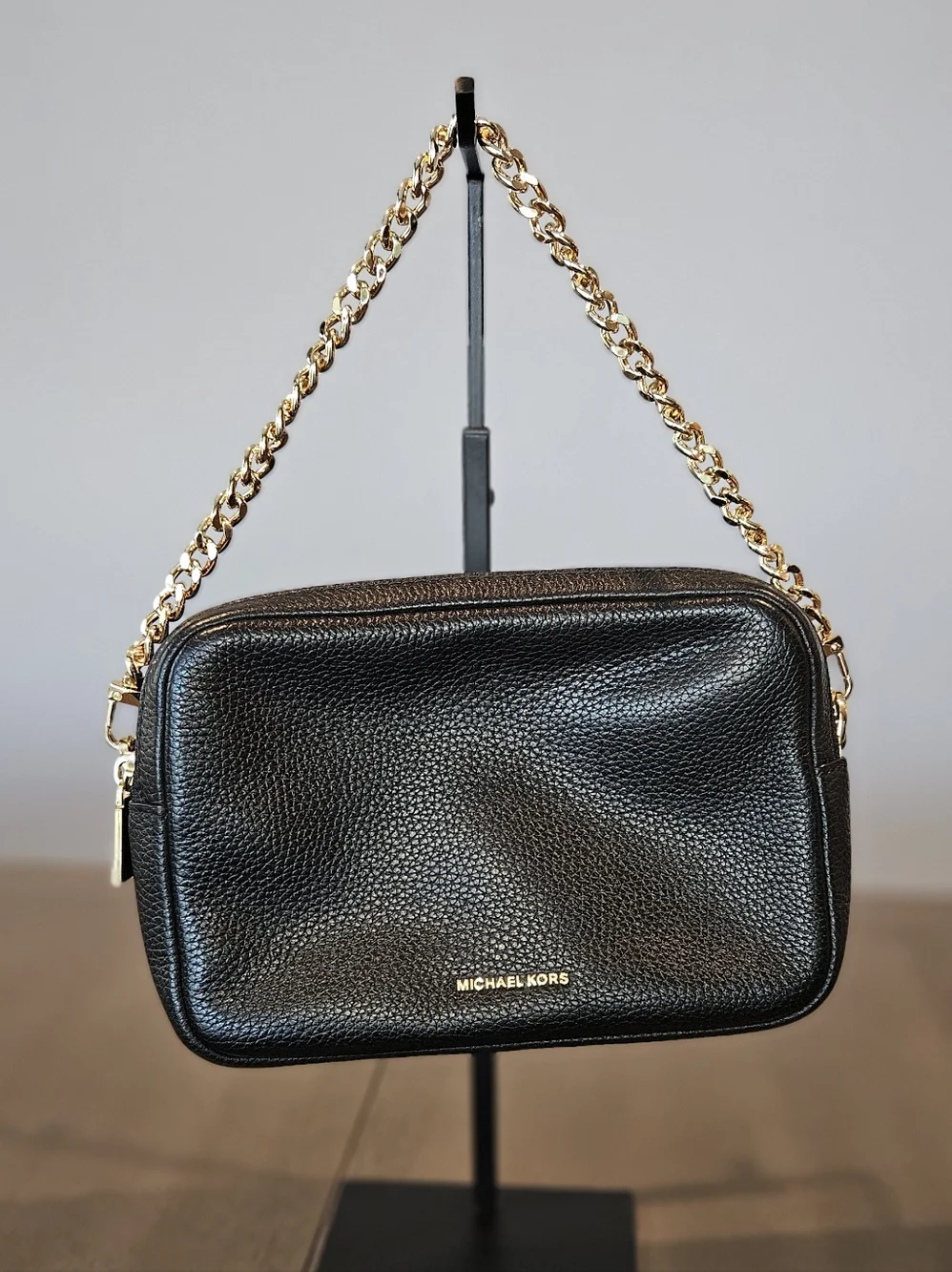 Michael Kors Bryant Medium Double Zip Camera Crossbody in Black Leather